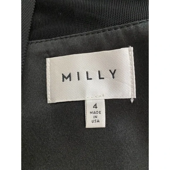Milly Dress Mesh Satin Lace Sleeveless Fit Flare Black Round Neck Back Z… - Picture 5 of 5